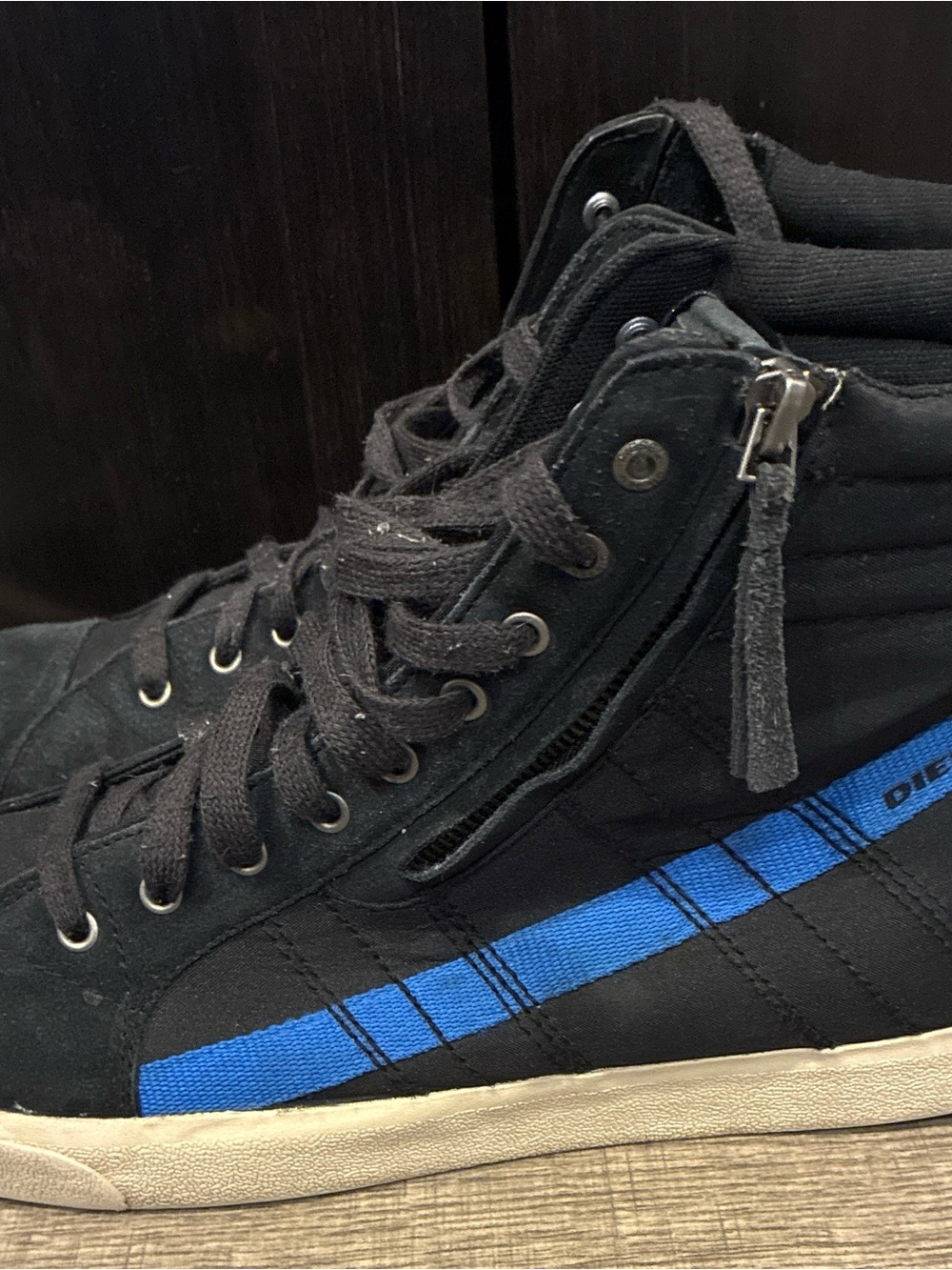 Diesel D-String High Top Sneakers Mens Black Blue Canvas Athletic Shoes